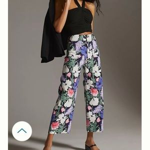 Anthropologie Collette Cropped Wide Leg Pants High Rise Floral sz 30 EUC